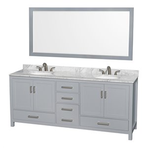 Wyndham Collection Sheffield 80&quot Wood Double Bathroom Vanity in White/Gray