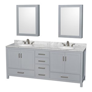 Wyndham Collection Sheffield 80&quot Metal Double Bathroom Vanity in Gray/White