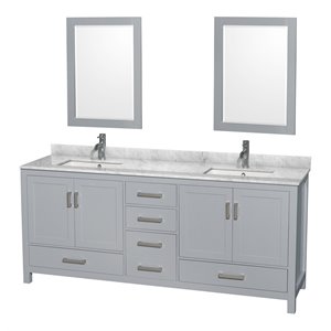 Wyndham Collection Sheffield 80&quot Marble Double Bathroom Vanity in Gray/White