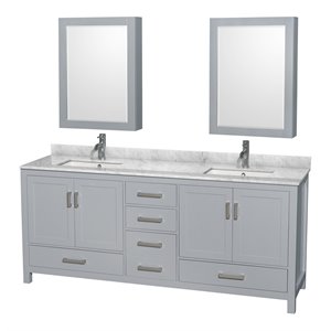 Wyndham Collection Sheffield 80&quot Carrara Marble Double Bathroom Vanity in Gray