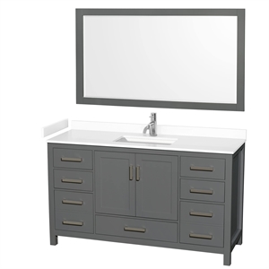 Wyndham Collection Sheffield 60&quot Marble Single Bathroom Vanity in Dark Gray