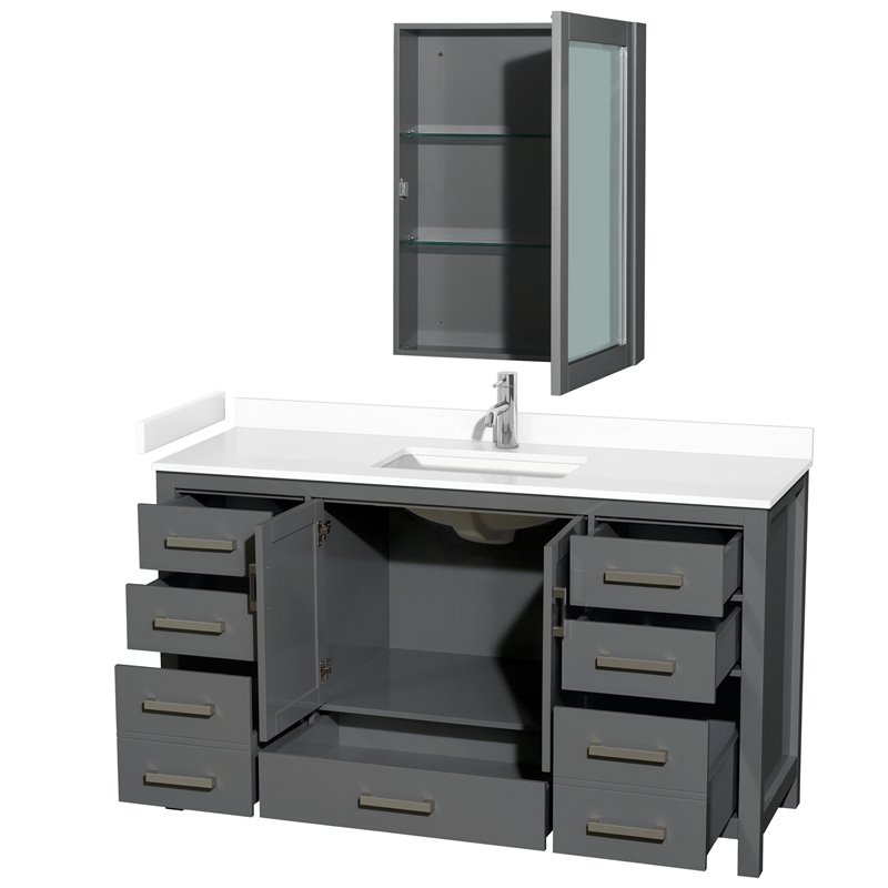 Wyndham Collection Sheffield 60 Inch Wood Single Bathroom Vanity in Dark Gray