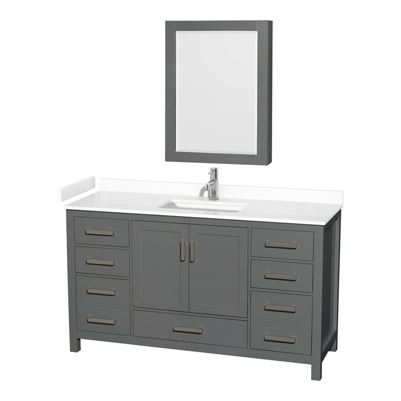 Wyndham Collection Sheffield 60 Inch Wood Single Bathroom Vanity in Dark Gray