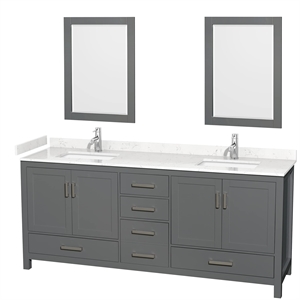 Wyndham Collection Sheffield 80&quot Wood Double Bathroom Vanity in Dark Gray/Chrome