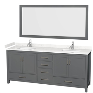 Wyndham Collection Sheffield 80&quot Mirror Wood Double Bathroom Vanity in Dark Gray