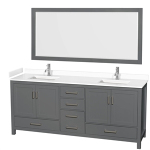 Wyndham Collection Sheffield 80&quot Marble Double Bathroom Vanity in Dark Gray