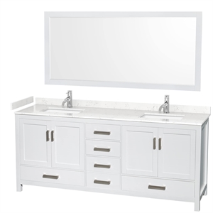 Wyndham Collection Sheffield 80&quot Mirror Wood Double Bathroom Vanity in White