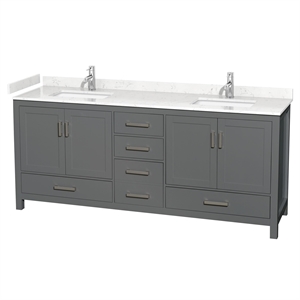 Wyndham Collection Sheffield 80&quot Solid Wood Double Bathroom Vanity in Dark Gray