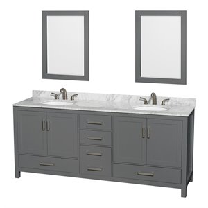 Wyndham Collection Sheffield 80&quot Wood Double Bathroom Vanity in Dark Gray/White