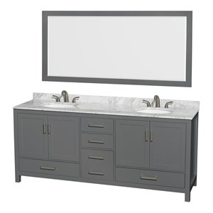 Wyndham Collection Sheffield 80&quot Wood Double Bathroom Vanity in White/Dark Gray
