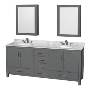 Wyndham Collection Sheffield 80&quot Metal Double Bathroom Vanity in Dark Gray/White