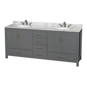 Wyndham Collection Sheffield 80&quot Metal Double Bathroom Vanity in White/Dark Gray