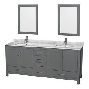 Wyndham Collection Sheffield 80&quot Wood/Metal Double Bathroom Vanity in Dark Gray