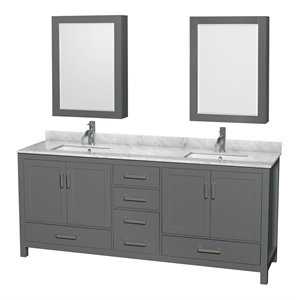 Wyndham Collection Sheffield 80&quot Wood/Marble Double Bathroom Vanity in Dark Gray