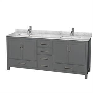 Wyndham Collection Sheffield 80&quot Marble/Wood Double Bathroom Vanity in Dark Gray