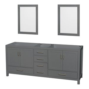 Wyndham Collection Sheffield 79&quot Solid Wood Double Bathroom Vanity in Dark Gray