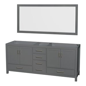Wyndham Collection Sheffield 79&quot Mirror Wood Double Bathroom Vanity in Dark Gray