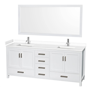Wyndham Collection Sheffield 80&quot Marble Double Bathroom Vanity in White