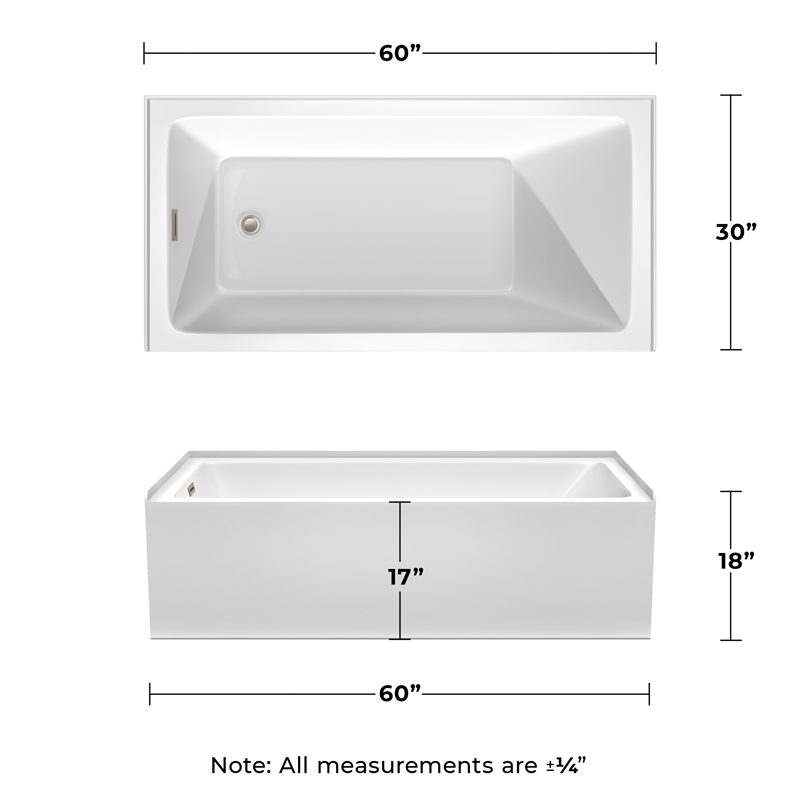 Grayley 60x30x18 Inch Alcove Bathtub w/ Left-Hand Drain & Trim in Brushed Nickel
