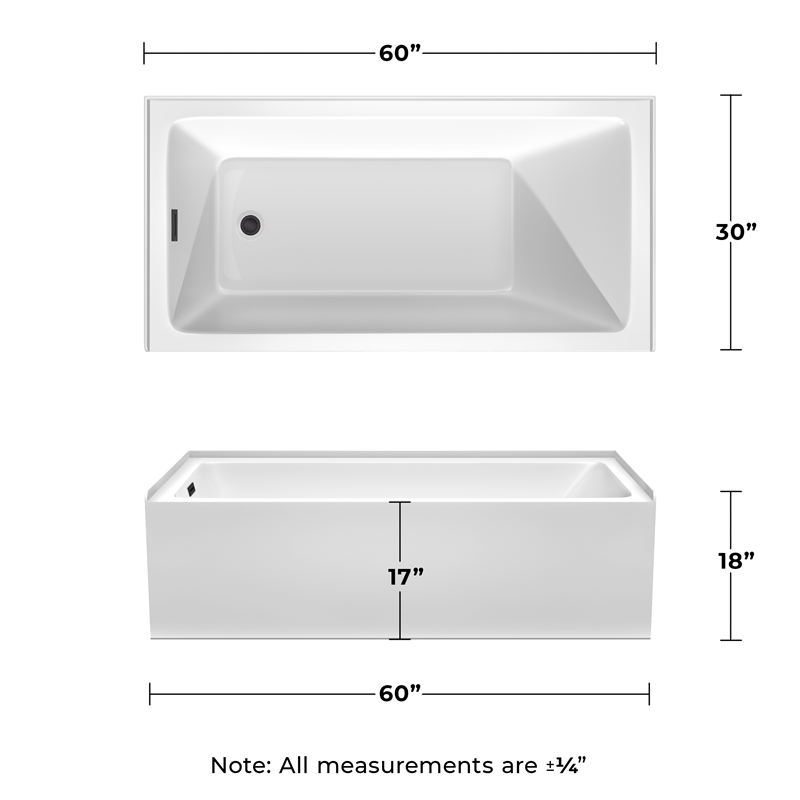 Grayley 60x30x18 Inch Alcove Bathtub with Left-Hand Drain & Trim in Matte Black