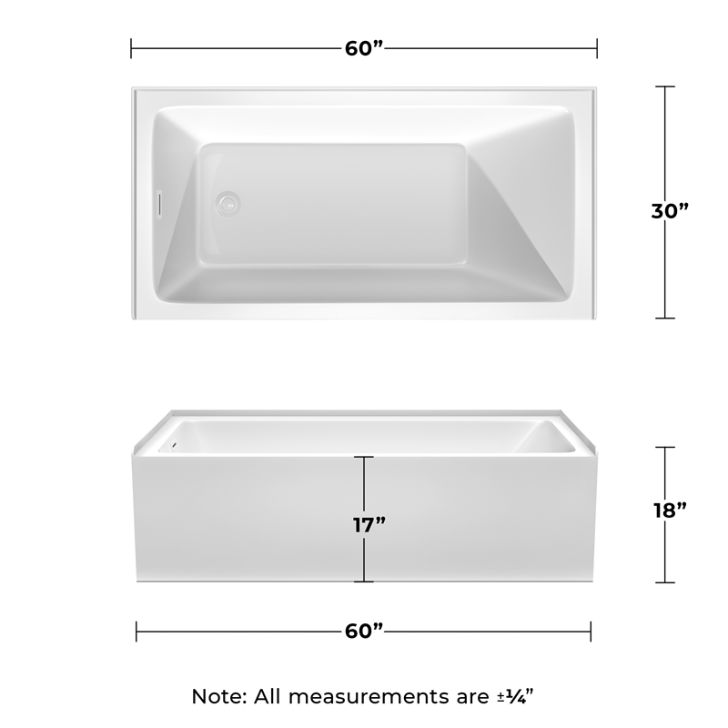 Grayley 60x30x18 Inch Alcove Bathtub with Left-Hand Drain & Trim in Shiny White