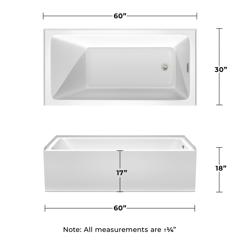 Grayley 60x30x18 Inch Alcove Bathtub w/ Right-Hand Drain&Trim in Polished Chrome