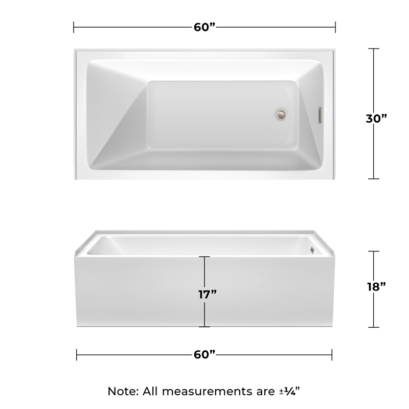 Grayley 60x30x18 Inch Alcove Bathtub w/ Right-Hand Drain &Trim in Brushed Nickel