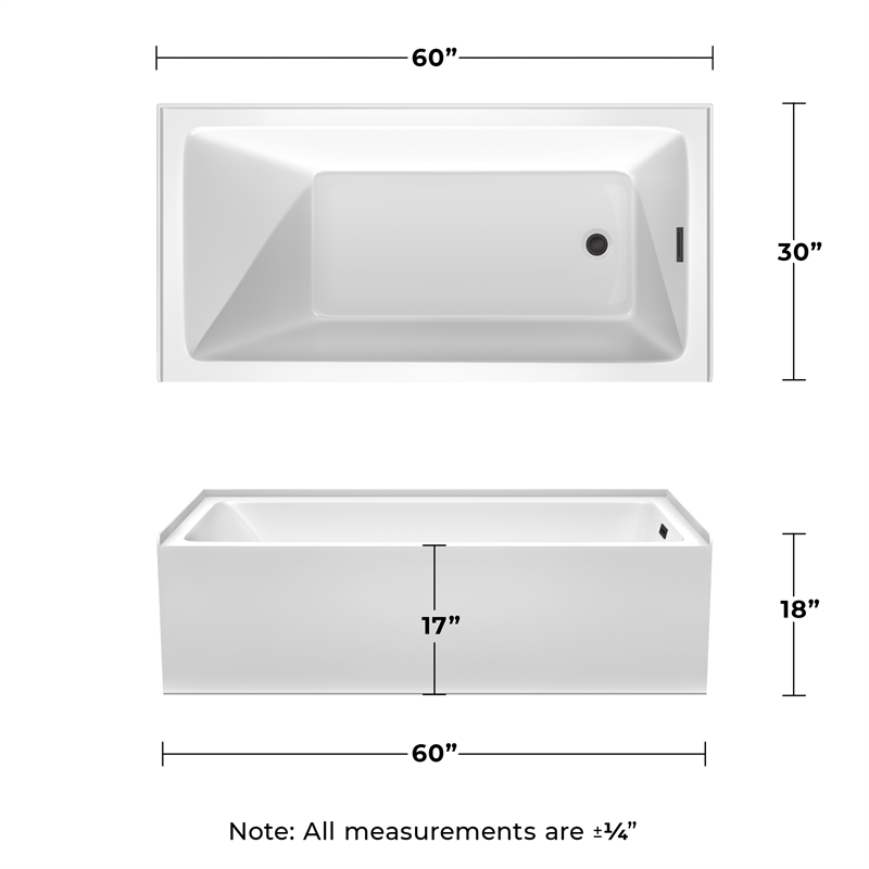 Grayley 60x30x18 Inch Alcove Bathtub with Right-Hand Drain & Trim in Matte Black