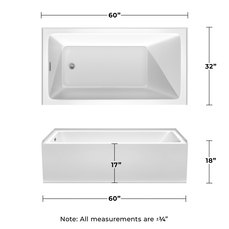 Grayley 60x32x18 Inch Alcove Bathtub w/ Left-Hand Drain &Trim in Polished Chrome