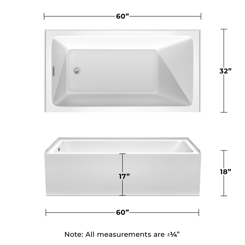 Grayley 60x32x18 Inch Alcove Bathtub w/ Left-Hand Drain & Trim in Brushed Nickel
