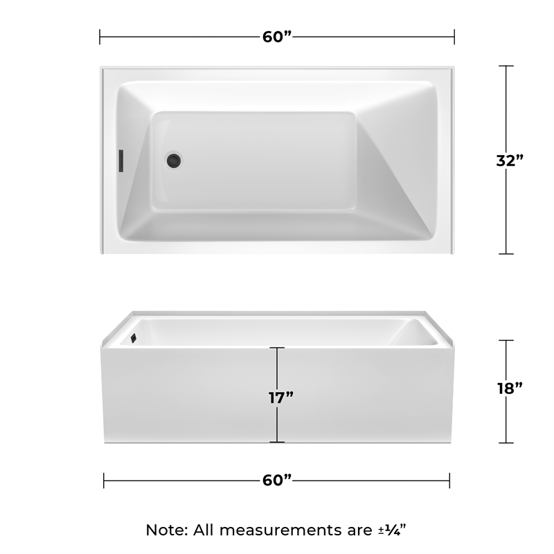 Grayley 60x32x18 Inch Alcove Bathtub with Left-Hand Drain & Trim in Matte Black