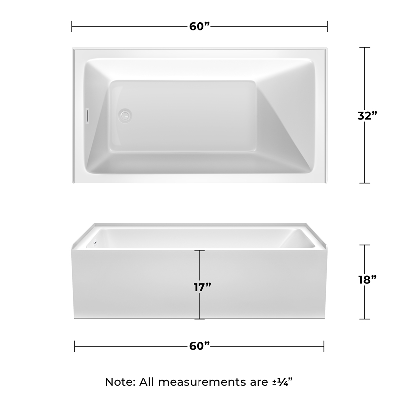Grayley 60x32x18 Inch Alcove Bathtub with Left-Hand Drain & Trim in Shiny White
