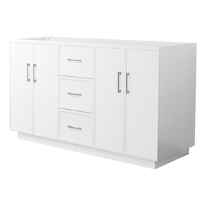Elan TK 60&quot White Double Vanity & No Top & No Sink & Nickel Trim