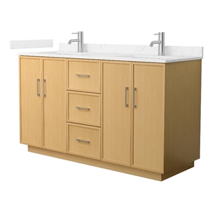Elan TK 60&quot Light Oak Double Vanity Carrara Cultured Marble Top & Nickel Trim