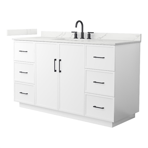Elan TK 60&quot White Single Vanity & Giotto Quartz Top (3-Hole) & Black Trim