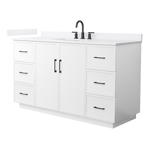 Elan TK 60&quot White Single Vanity & White Quartz Top (3-Hole) & Black Trim