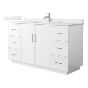 Elan TK 60&quot White Single Vanity & Giotto Quartz Top (1-Hole) & Nickel Trim