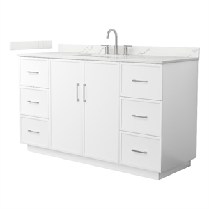 Elan TK 60&quot White Single Vanity & Giotto Quartz Top (3-Hole) & Nickel Trim