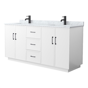 Elan TK 72&quot White Double Vanity & White Carrara Marble Top & Black Trim
