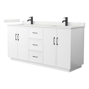 Elan TK 72&quot White Double Vanity & Giotto Quartz Top (1-Hole) & Black Trim
