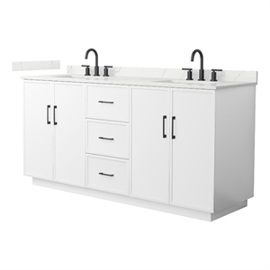 Elan TK 72&quot White Double Vanity & Giotto Quartz Top (3-Hole) & Black Trim