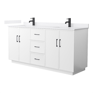 Elan TK 72&quot White Double Vanity & White Cultured Marble Top & Black Trim