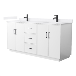 Elan TK 72&quot White Double Vanity & White Quartz Top (1-Hole) & Black Trim