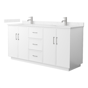 Elan TK 72&quot White Double Vanity & Carrara Cultured Marble Top & Nickel Trim