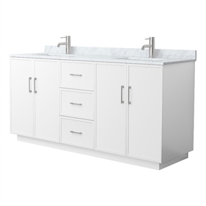 Elan TK 72&quot White Double Vanity & White Carrara Marble Top & Nickel Trim