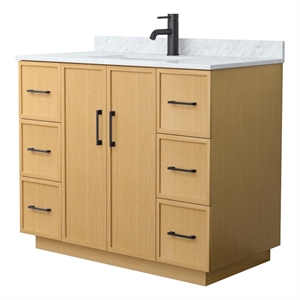 Elan TK 42&quot Light Oak Single Vanity & White Carrara Marble Top & Black Trim