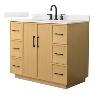 Elan TK 42&quot Light Oak Single Vanity Giotto Quartz Top (3-Hole) & Black Trim