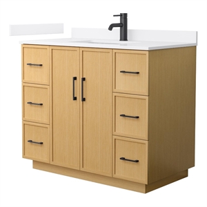 Elan TK 42&quot Light Oak Single Vanity & White Quartz Top (1-Hole) & Black Trim
