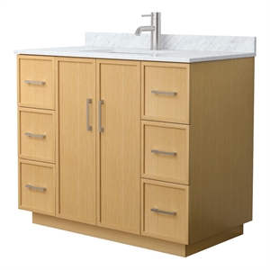 Elan TK 42&quot Light Oak Single Vanity & White Carrara Marble Top & Nickel Trim