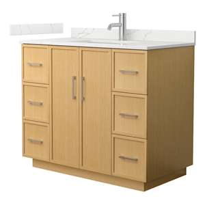 Elan TK 42&quot Light Oak Single Vanity Giotto Quartz Top (1-Hole) & Nickel Trim